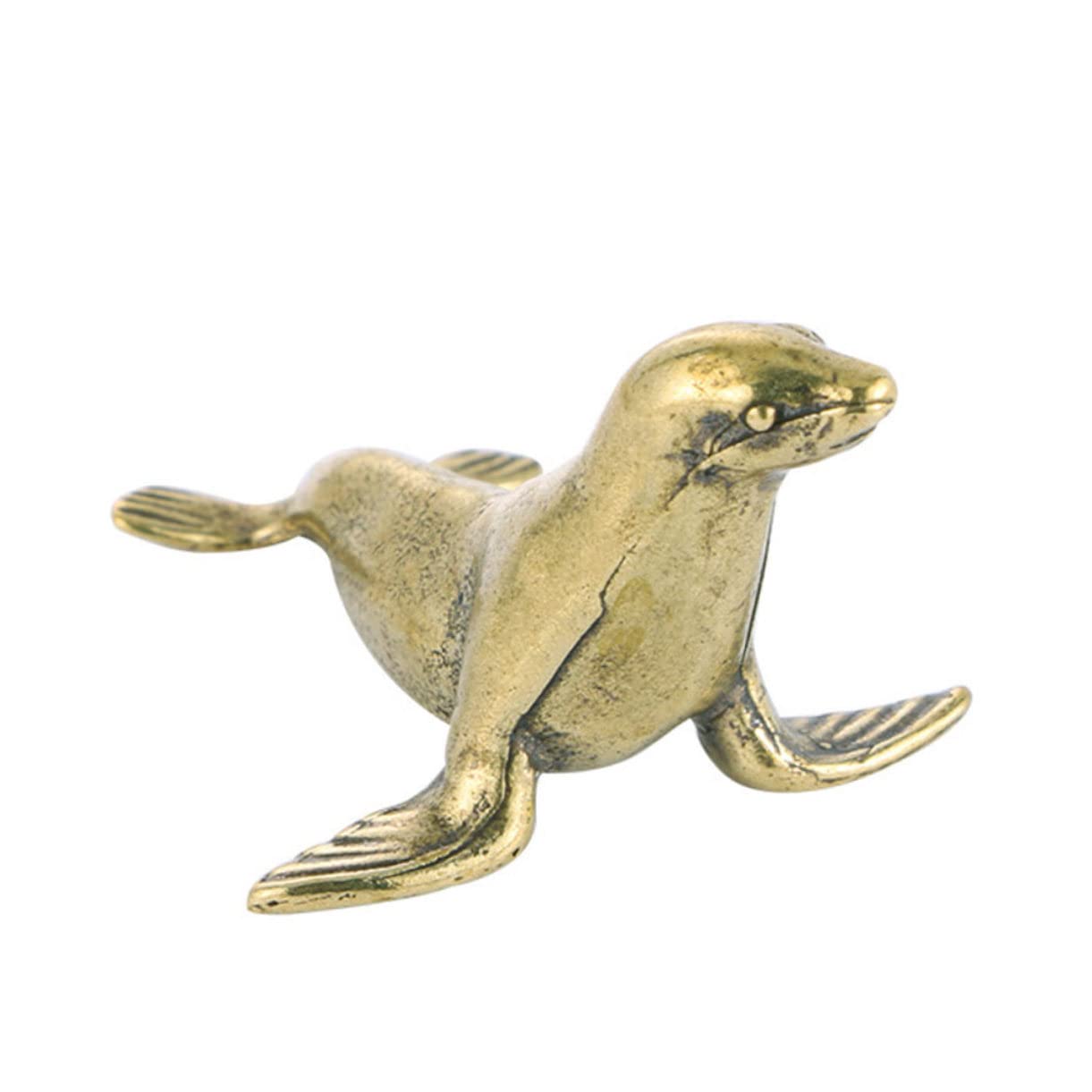 Ciieeo Retro Seal Ornament Miniature Desktop Decor Creative Brass Craft Figurine for Home Office Car Decoration