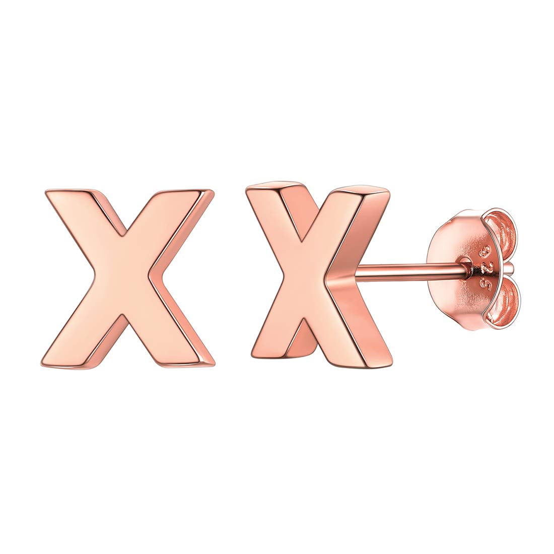 ChicSilver Rose Gold Initial X Earrings Letter Monogram Jewelry Alphabet Post Earring Studs Fits Sensitve Ears — image 1