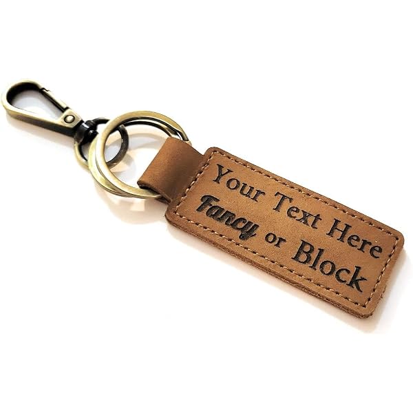 Personalised Leather Keyring With Carabiner – Engraved Name Text – Unisex Gift