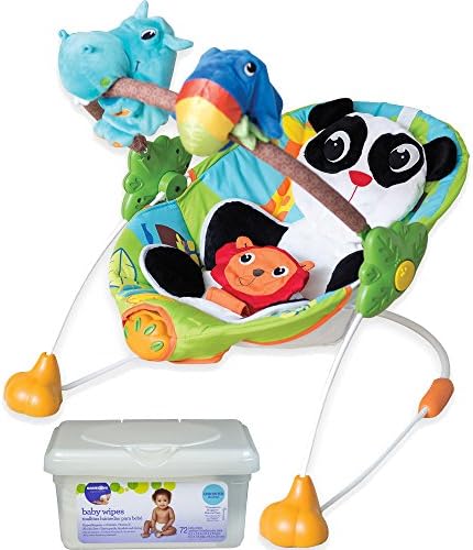 Kiddopotamus Playtime Safari Musical Infant Cradle Automatic Vibration Soothe Baby Bouncer with 2-Piece Large Plush Toys and Baby Wipes