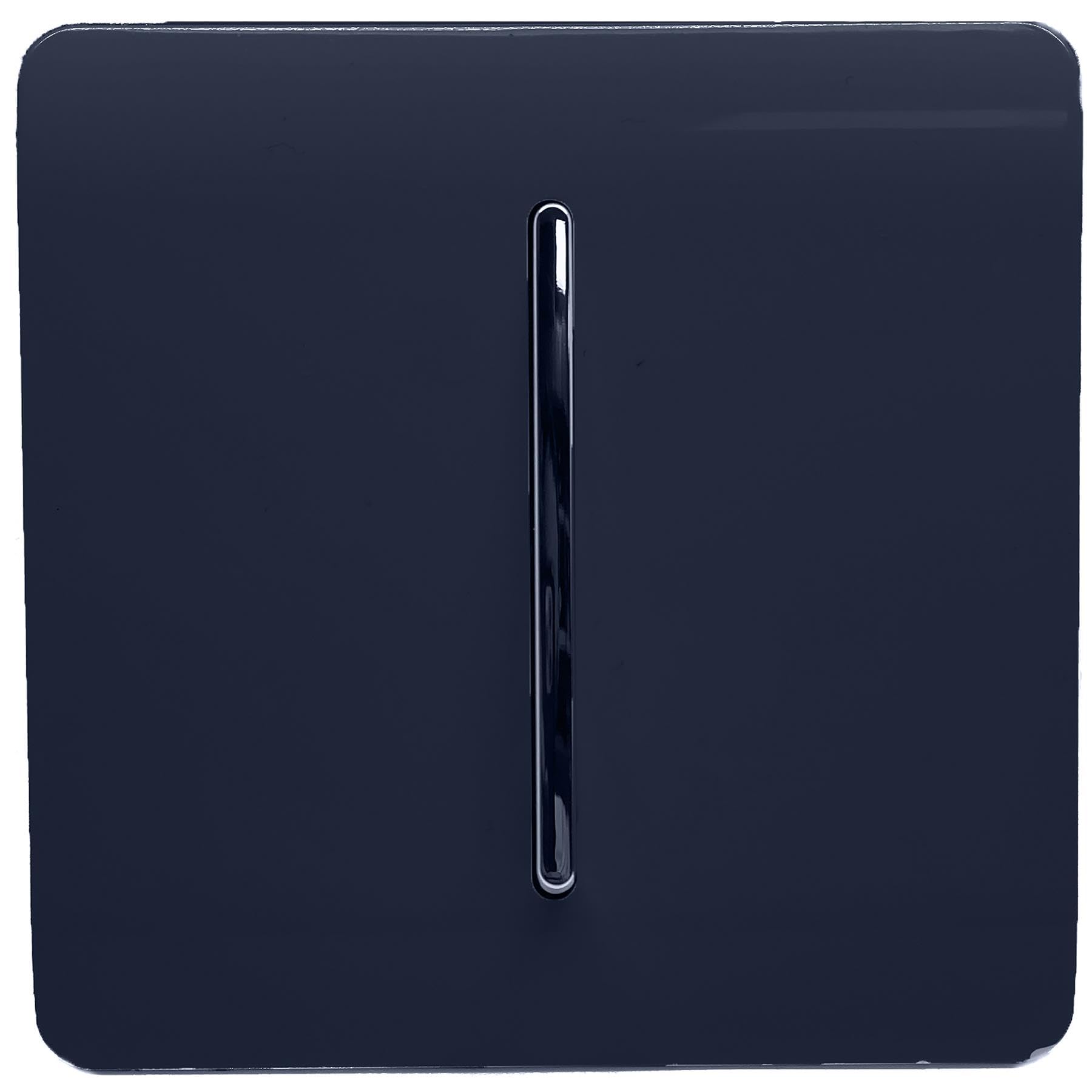 Trendi 1 Gang 2 Way 240V Screwless Raised Front Plate Plastic Artistic Modern Glossy 10 Amp Chrome Rocker Single Electrical Wall Light Switch Navy Blue - ART-SS2NV