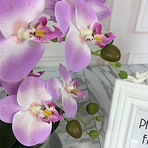 image for Livilan Romantic Lifelike Silk Orchid with Decorative Ceramic Vase,Lar