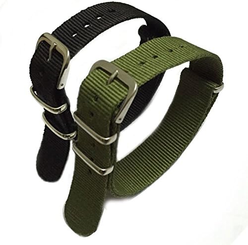 2pc 18mm Nylon Striped Black Army Green Interchangeable Replacement Watch Strap Band