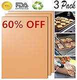 HomeLife Elements Golden Grill Mat Set of 3 - 100% Non-stick BBQ Grill & Baking Mats - FDA Approved, PFOA Free, Easy to Clean and Reusable - As Seen on TV - 15.75 x 13 Inch