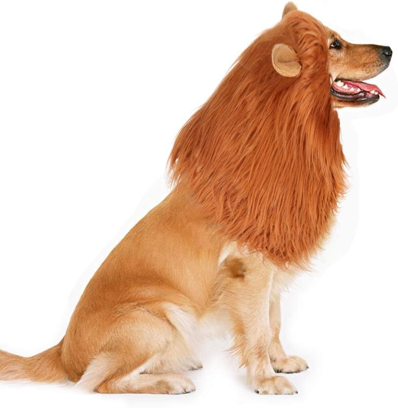 Docamor Dog Lion Mane - Realistic & Funny Lion Mane for Dogs - Christmas Dog Costumes - Lion Wig for Medium to Large Sized Dogs-Lion Mane Wig for Dogs