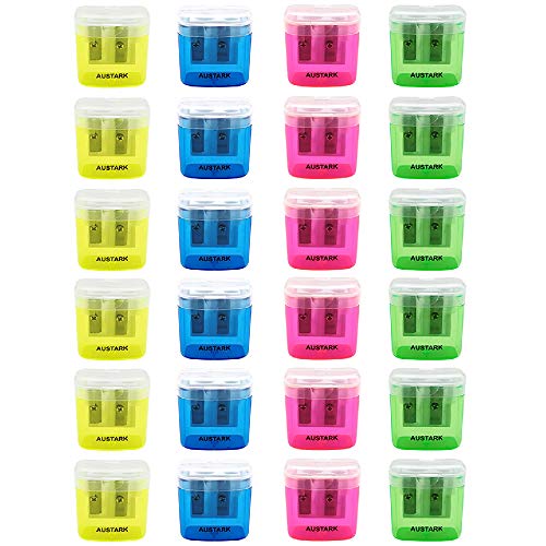 24Pcs Pencil Sharpener Small Manual, AUSTARK Dual Hole Pencil Sharpeners with Lid for School Office Home (Assorted Color) - Thumbnail 7
