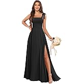 Sweei Stitck Square Neck Chiffon Bridesmaid Dress with Slit A Line Floor Length Formal Evening Gown
