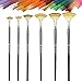 Fan Paint Brush Set, Artist Soft Anti-Shedding Nylon Hair, Wood Long Handle Paint Brushes for Oil Acrylic Watercolor Painting 6 PCS