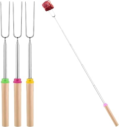 SULIVES 4pk Marshmallow Toasting Forks Kit Extendable Stainless Steel Smores