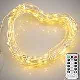 Battery Operated String Lights, Fairy Lights LOENDE Waterproof 8 Modes 50 LED 16.4ft Fairy String Lights Copper Wire Firefly Lights Remote Control for DIY Wedding Party Decorations (Warm White)