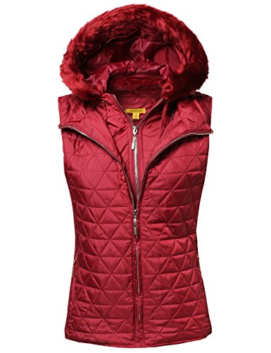 Quilted Mediumweight Vest With Detachable Hood Wine M Size