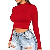 Artfish Women Long Sleeve Turtleneck Crop Top Mock Neck Tight Fitted Shirts