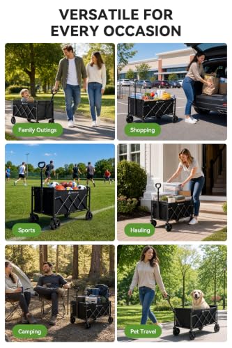 Hikenture Collapsible Wagon Cart with Wheels, 220 lbs Foldable Wagon | 9 lbs Lightweight Portable Utility cart, All Terrain Folding Wagon for Grocery Shopping, Garden, Sports, Camping, Daily Use