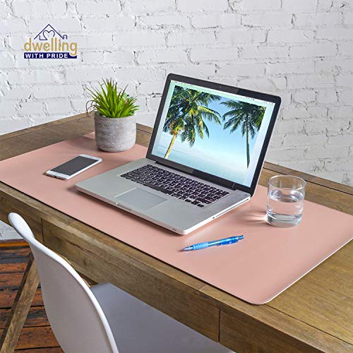 Desk Mat Pink & Blue 17x36 | Computer, Laptop, Keyboard & Mouse Pad Organizer | Leather Cover Office Table Protector | Double Side Gaming Surface with Colors | Typing & Writing Accessories