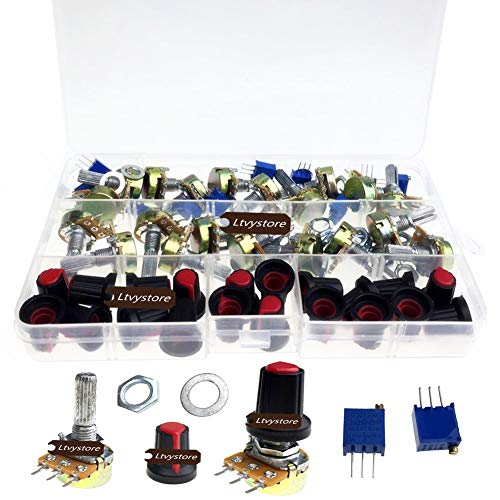 Potentiometer 10K ohm, Ltvystore Knurled Shaft Linear Rotary Taper Potentiometer B10K + Potentiometer knob + 3296W Variable Resistor 10K Multiturn Trimmer Adjustable Precision