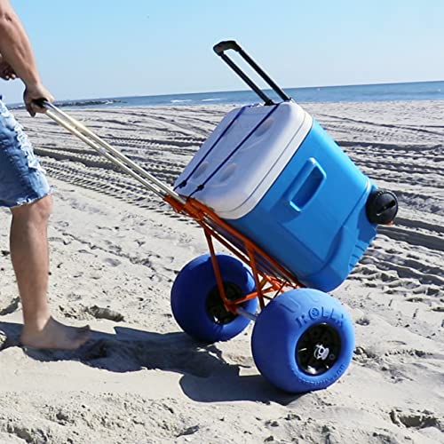 Folding Beach Cart with Balloon Wheels, Rolling Cooler Dolly with Big