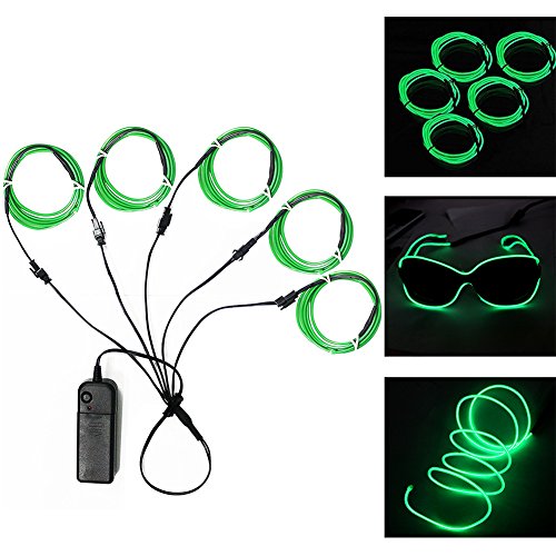 Ourbest El Wire Green Neon Light Wire Battery Pack 3ft Electroluminescent Strip Costume Lights Glowing Strobe String Kit Battery Operated Rope for Halloween Christmas Party Decoration DIY Sign (5x 1m)