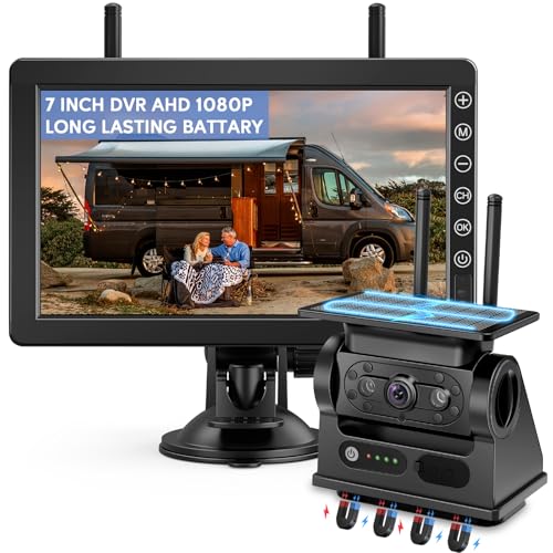 VASTEND Wireless Solar Backup Camera with 7 Inch Monitor 1080P Magnetic Rechargeable Battery 10000mAh Supports 4 Cameras for Trucks, Camper Vans, Caravans (VS-7B)