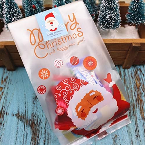 Martine Mall Christmas Self Adhesive Cookie Bakery Biscuit Candy Bag Santa Claus Tree Roasting Gift Treat (Transparent, 50)