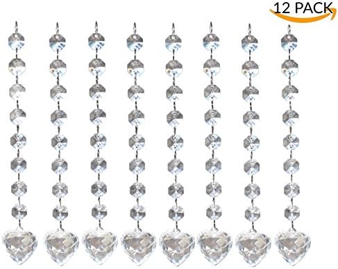 12 PCS Acrylic Crystal Chandelier - Clear Peach Pendant - Beads Garland Hanging Beaded Curtains - Wedding,Display Stands, Home, Table Party Decoration - 14 mm Octagonal Beads (Peach)