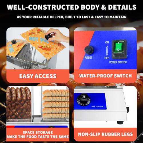 NJTFHU Hot Dog Steamer 36L Hot Dogs Buns Steamer for 100 Hot Dogs & 50 Electric Bun Warmer Cooker with Thickened Tempered Glass Stainless Steel