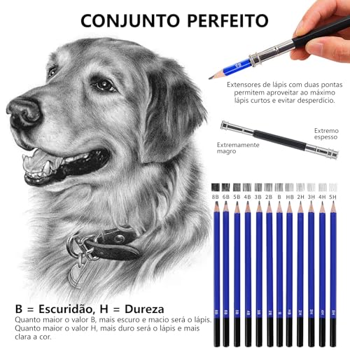 GODREAM Kit Lapis de Desenho Profissional 74 Peças com Estojo Portátil, Lapis de Cor e Grafite Profissional, Sketchbook, Borrachas, Estilete e Acessórios para Artistas e Estudantes Linha Super Premium