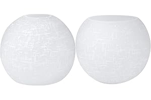 Rivqahra 2 Pack White Linen Glass Globe Shade Replacement Globe & Cover for Lighting Fixture, 5.9" Diameter, Vanity Globe Lamp Shade for Wall Sconces Chandelier Pendant Light, 1-5/8 inch Fitter