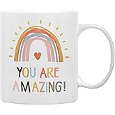 QASHWEY You Are Amazing Rainbow Coffee Mugs Mug, Inspirational Gifts for Women Girls Kids Wife Her Sister Mom Girlfriend, Birthday Gift Double Side Printed Ceramic Mug Cup 11 Ounce