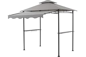 CHARMELEON Double Tiered Grill Gazebo 5x8, Outdoor BBQ Patio Canopy Tent with Stretchable Side Awning (Light Grey)