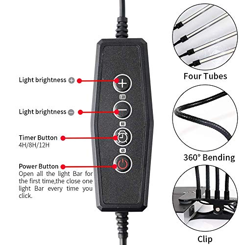 Grow Lights Sunlight White,GHodec 168LED 100W Four-Head Plant Lights,Growing Lamps for Indoor Plant，5 Dimmable Levels & 4/8/12H Timer - Thumbnail 5