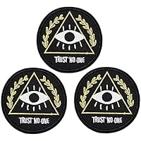 U-Sky Eye Iron on Patches for Jean Jackets, 3pcs Trust No One Embroidered Iron-on Patch for Backpacks, Sew-on Appliques for Clothing, Hand Bags, Shirts, Garment DIY Decor Accessary, Size: 2.9x2.9 inch