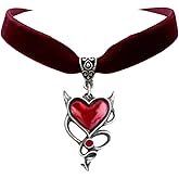 GYRMMUE Gothic Velvet Choker,Punk Style Satan Devil Pendant Necklace Vintage Black Red Crystal Heart Necklaces Mystery Vampire Jewelry for Women