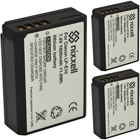 (3 Pack) Ultra High Capacity Original Nixxell Battery for Canon LP-E10 LC-E10 for Canon EOS 1100D, EOS 1200D, EOS 1300D, EOS Rebel T3, Rebel T5, EOS Rebel T6, EOS Kiss X50, EOS Kiss X70, Many More!