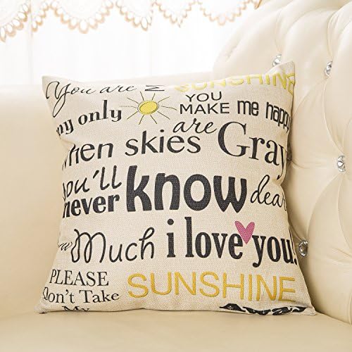 VYES You Are My Sunshine Personalized 18x18 Inch Square Cotton Blend Linen Throw Pillow Case Decor Cushion Covers Beige