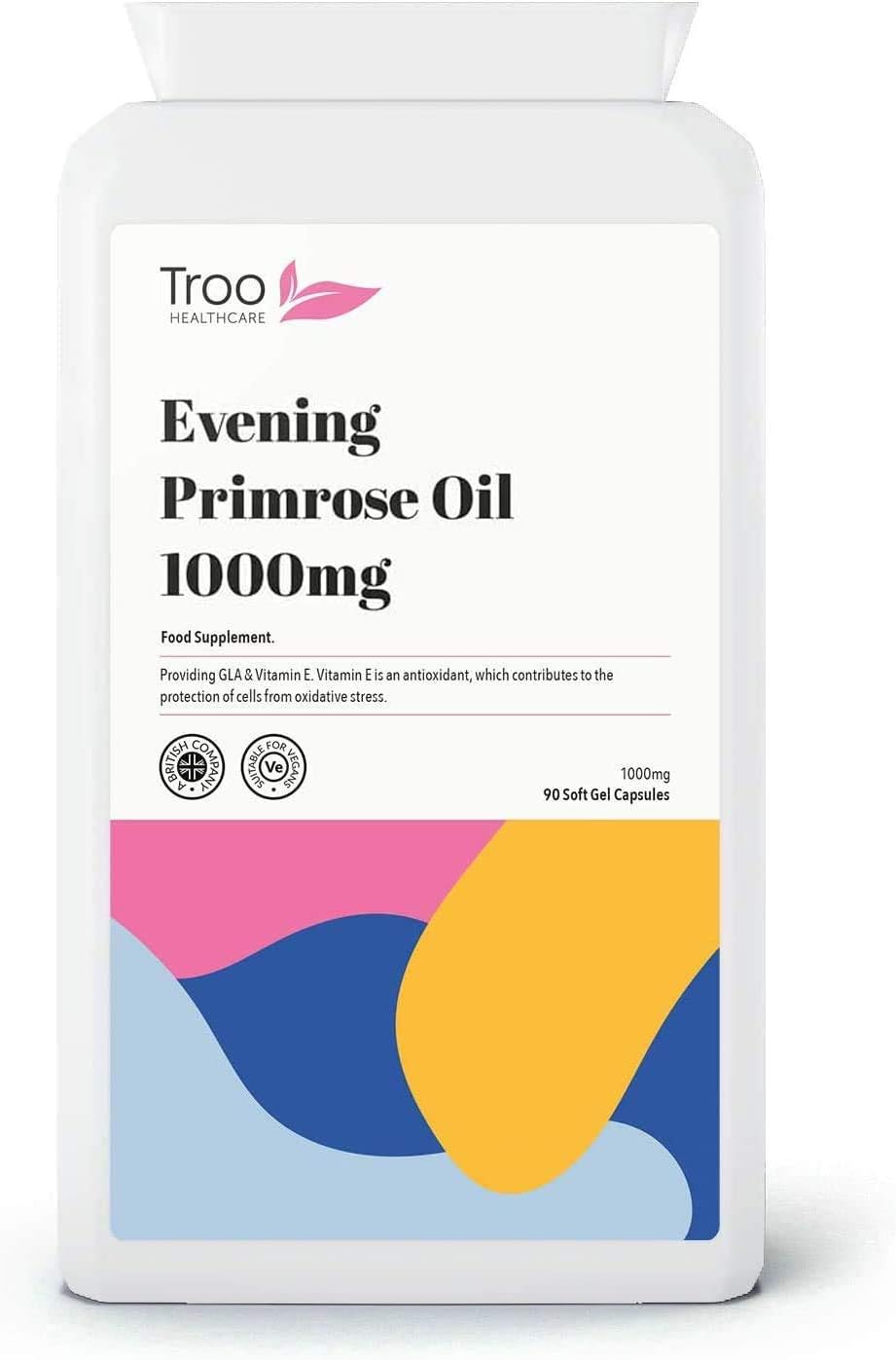 Troo Health Care Troo Vegan Evening Primrose Oil Capsules 1000mg, 90 Softgels in Convenient Daily Omega Supplement