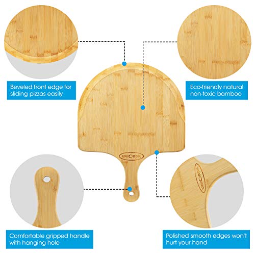 Unicook Bamboo Pizza Peel, Premium Pizza Paddle Spatula, Tapered
