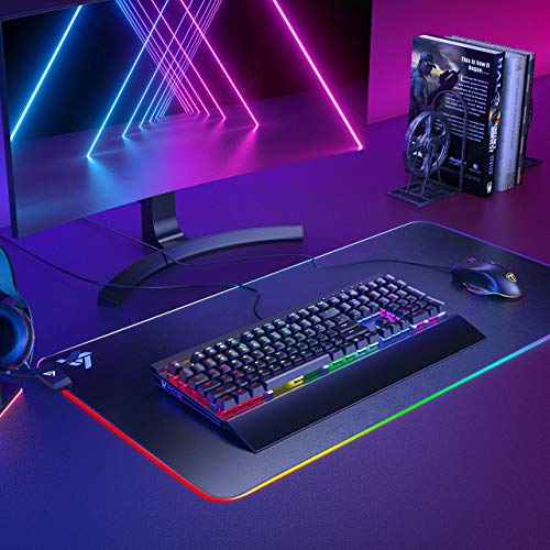 PICTEK Mechanical Gaming Keyboard [2019 Upgraded], Diverse Full-Spectrum Backlight Keyboard, 108 Keys Blue Switches/Detachable Wrist Rest Wired USB Keyboard, Computer Keyboard for PC Gamer - Thumbnail 6