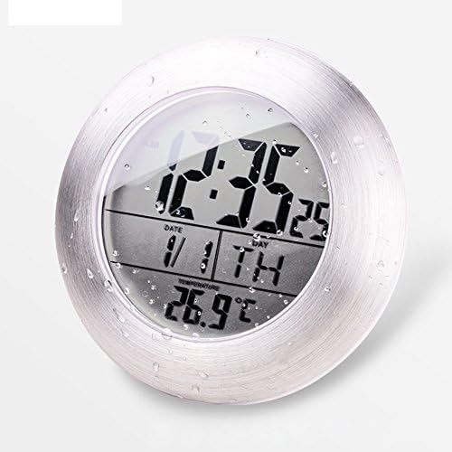 WOPS Bathroom Shower Clock, Round Waterproof Datetime Week Temperature LCD Display Wall Suction Cup Electronic Digital Bath Shower Clock