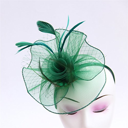 Fascinator Women's Organza Church Kentucky Derby British Bridal Tea Party Wedding Hat Summer Ruffle Hat(HJ2-Green) - Thumbnail 6