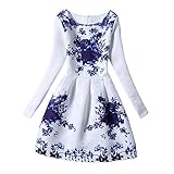 Caracilia Women Long Sleeve Vintage Style White Floral Print Dress