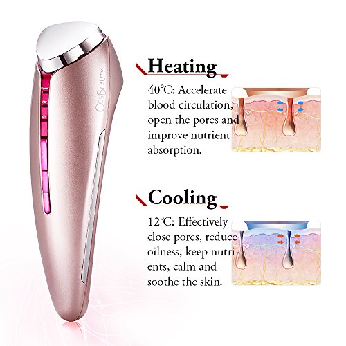 CosBeauty Anion Skin Refreshing Device, Skin Firming & Lifting Device, Heating and Cooling Vibration Ion Beauty Facial Massager, Waterproof Skin Care Beauty System (pink)