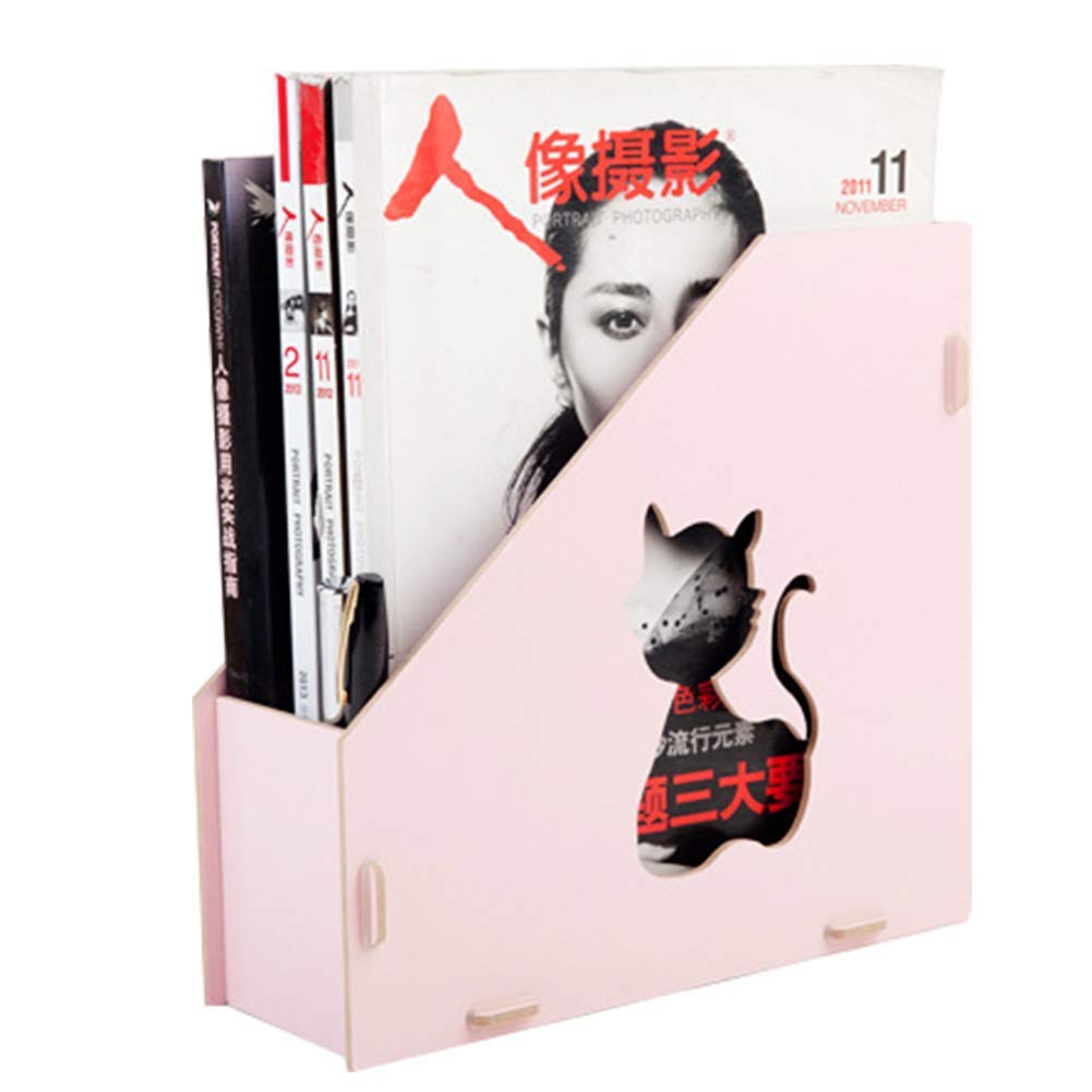 XGOPTS Magazine File Folder - Wooden Hollow Cats Magazine Rack - Sturdy File Sorter - Document Books Holder Sorter for Office Desktop Shelves Organization and Storage