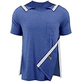 Post Shoulder Surgery Shirts for Men Full Snap Open Tear Away Short Sleeve T Shirt Chemo Port Access Tee Rotator Cuff Surgery