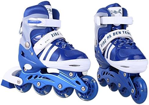 Garain Adjustable Inline Skate Illumination Wheels Rollerblades for Children Kids Indoor Outdoor(US Stock) (Blue, Large)