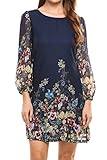 Meaneor Women's Chiffon Floral 3/4 Sleeve Shift Loose fit Tunic Dress