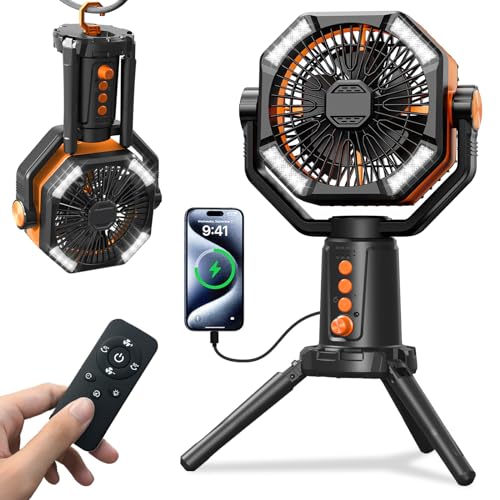 WELIKERA Ventilador Portátil de Camping 30000mAh con Doble Motor, 8 Velocidades, Luz LED y Control Remoto - Ventilador Recargable para Tienda de Campaña, Emergencias y Trabajo