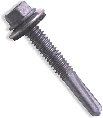 400 Tornillos Autoperforantes De Acero Con Cabeza Hexagonal TEK 5 - 12-24 X 1-1/2 Pulgadas, Acabado Zincado