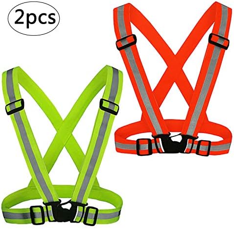 ２個安全ベスト Lanmok オレンジ 蛍光緑 反射ベスト 蛍光ベスト 反射ベルト 発売モデル 夜間作業 ランニング 警備 交通警備 ガードマン サイクリング 工事現場用 自転車 ジョッキング イエロー オレンジ