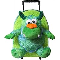 Kreative Kids Plush Rolling Backpack Monster, Green