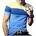 8sanlione Mens Casual Cotton Fitted Short-Sleeve/Long Sleeve Contrast Color T-Shirt(Medium,S_Blue)